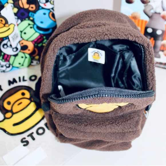 BAPE BABY MILO Brown Technical Faux Fur Backpack - Picture 5 of 7
